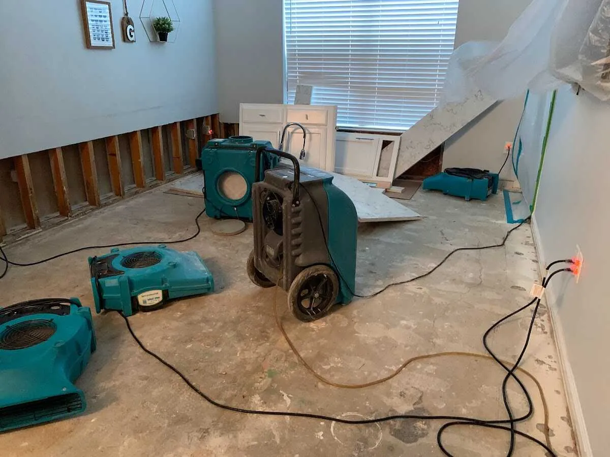Dehumidifier in flood-cut room for Water Damage Restoration in South Cleveland